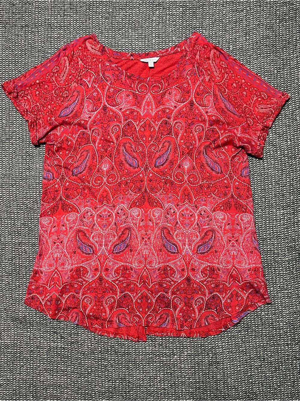 Lucky Brand Red Paisley Short Sleeve Scoop Neck Tee
